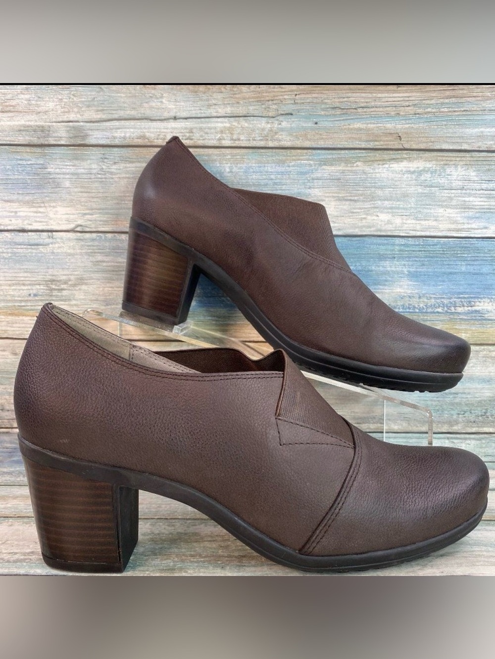 Abeo Portola Ankle Booties Womens 9M Brown Leather Slip On Dress Work Block Heel